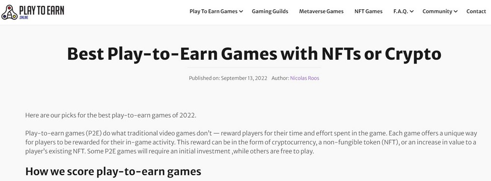 Various play-to-earn games